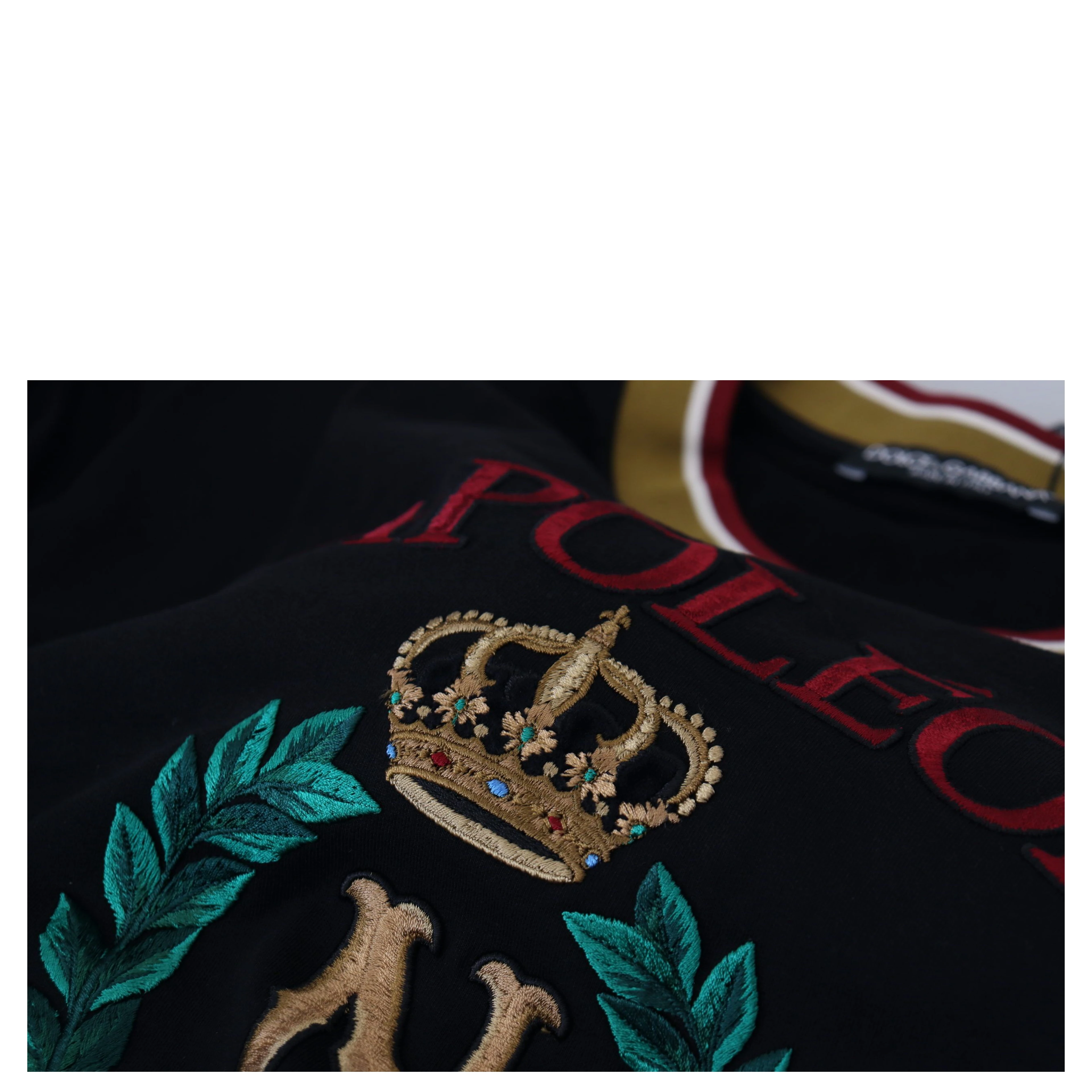 Black Cotton Embroidered Crewneck T-shirt
