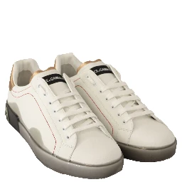 White Gold Leather Low Top Sneakers Casual Shoes