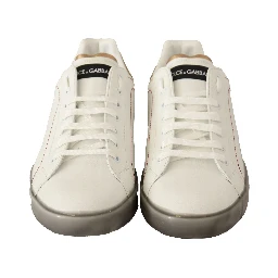 White Gold Leather Low Top Sneakers Casual Shoes
