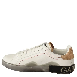 White Gold Leather Low Top Sneakers Casual Shoes