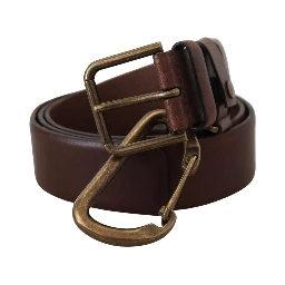 Brown Leather Gold Metal Buckle Carabiner Belt
