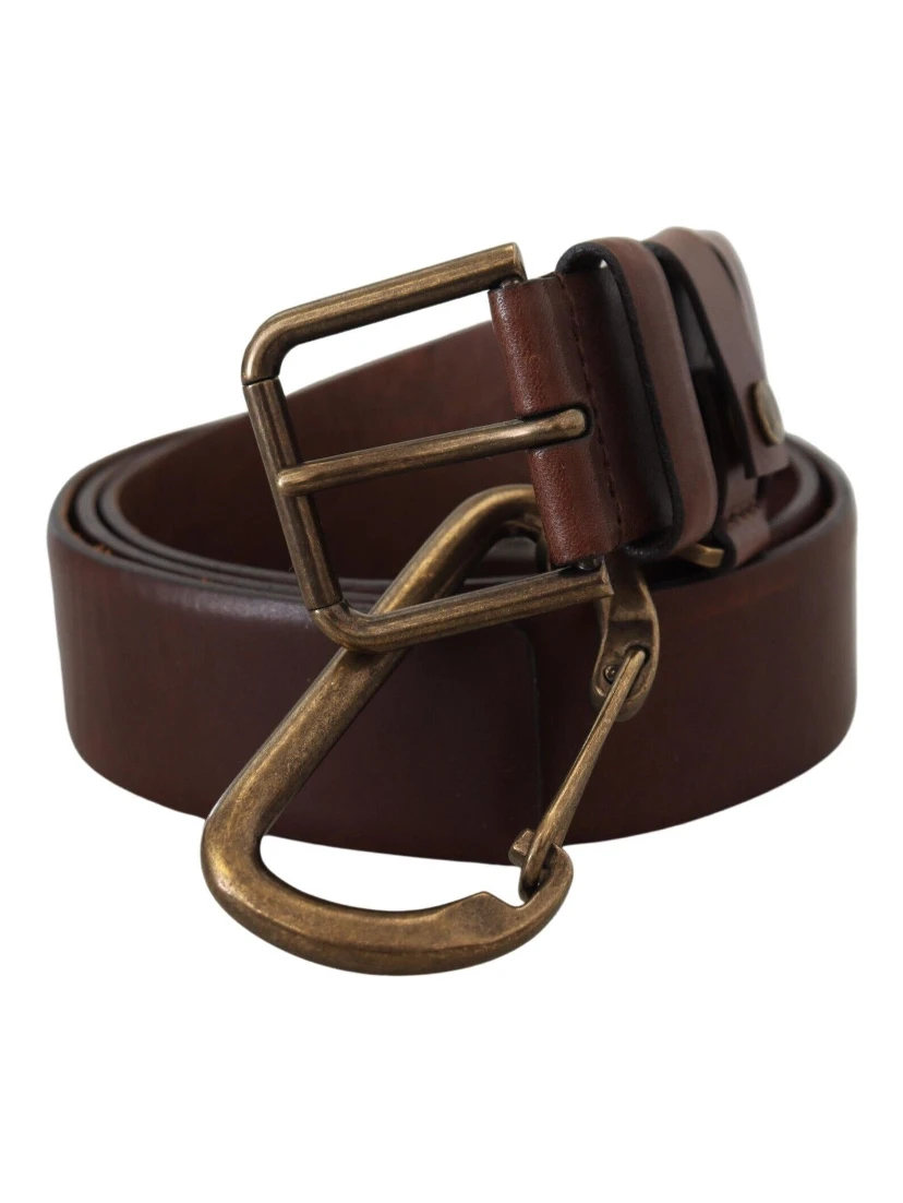 Brown Leather Gold Metal Buckle Carabiner Belt