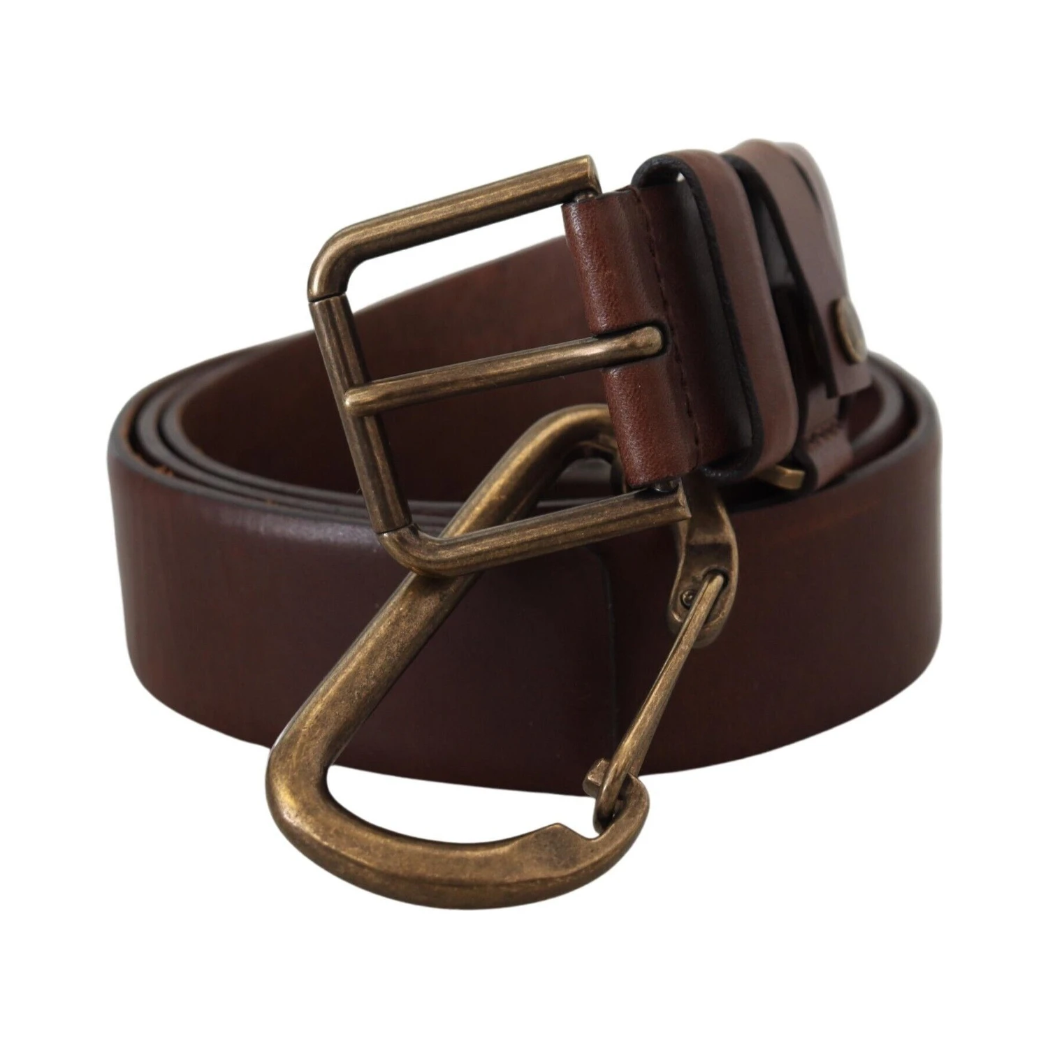 Brown Leather Gold Metal Buckle Carabiner Belt