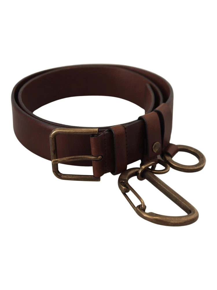 Brown Leather Gold Metal Buckle Carabiner Belt alternative