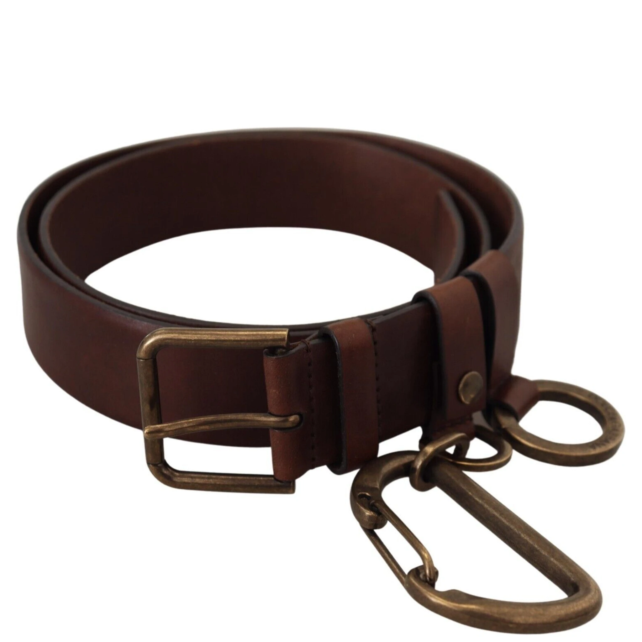 Brown Leather Gold Metal Buckle Carabiner Belt