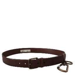 Brown Leather Gold Metal Buckle Carabiner Belt