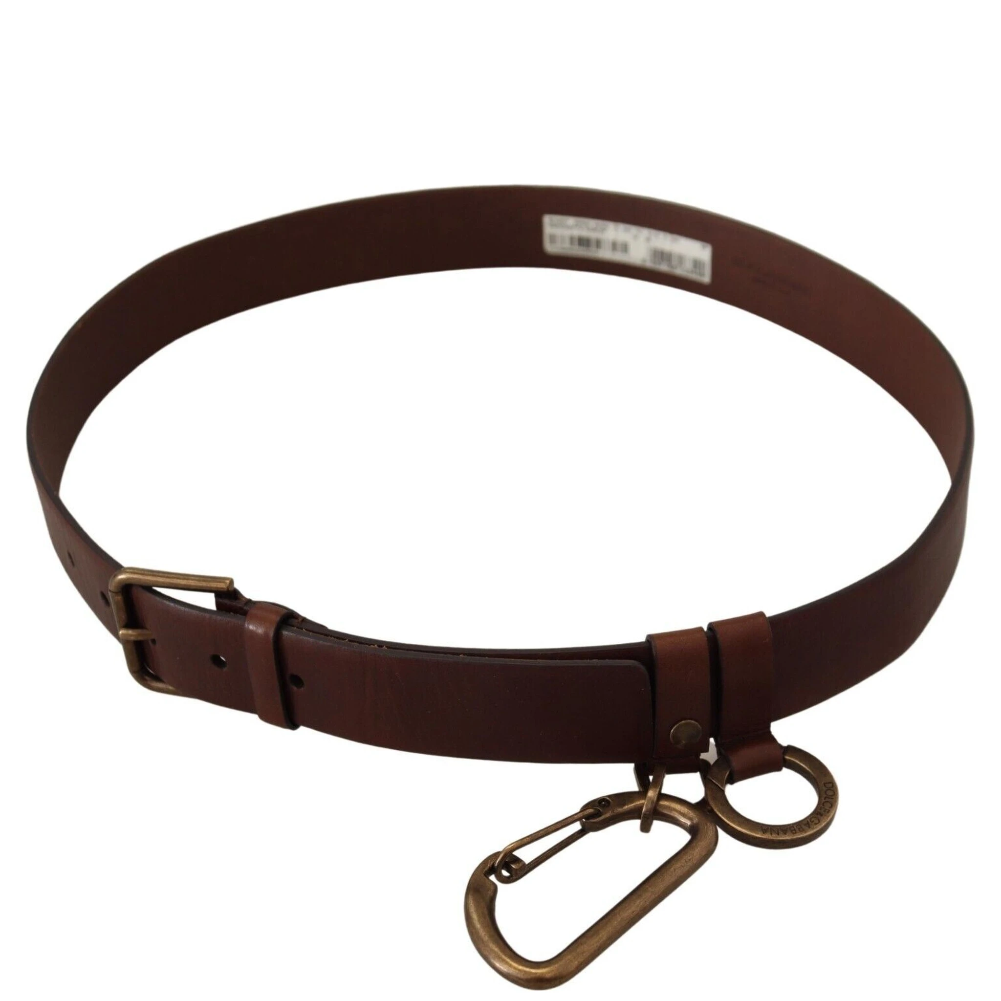 Brown Leather Gold Metal Buckle Carabiner Belt