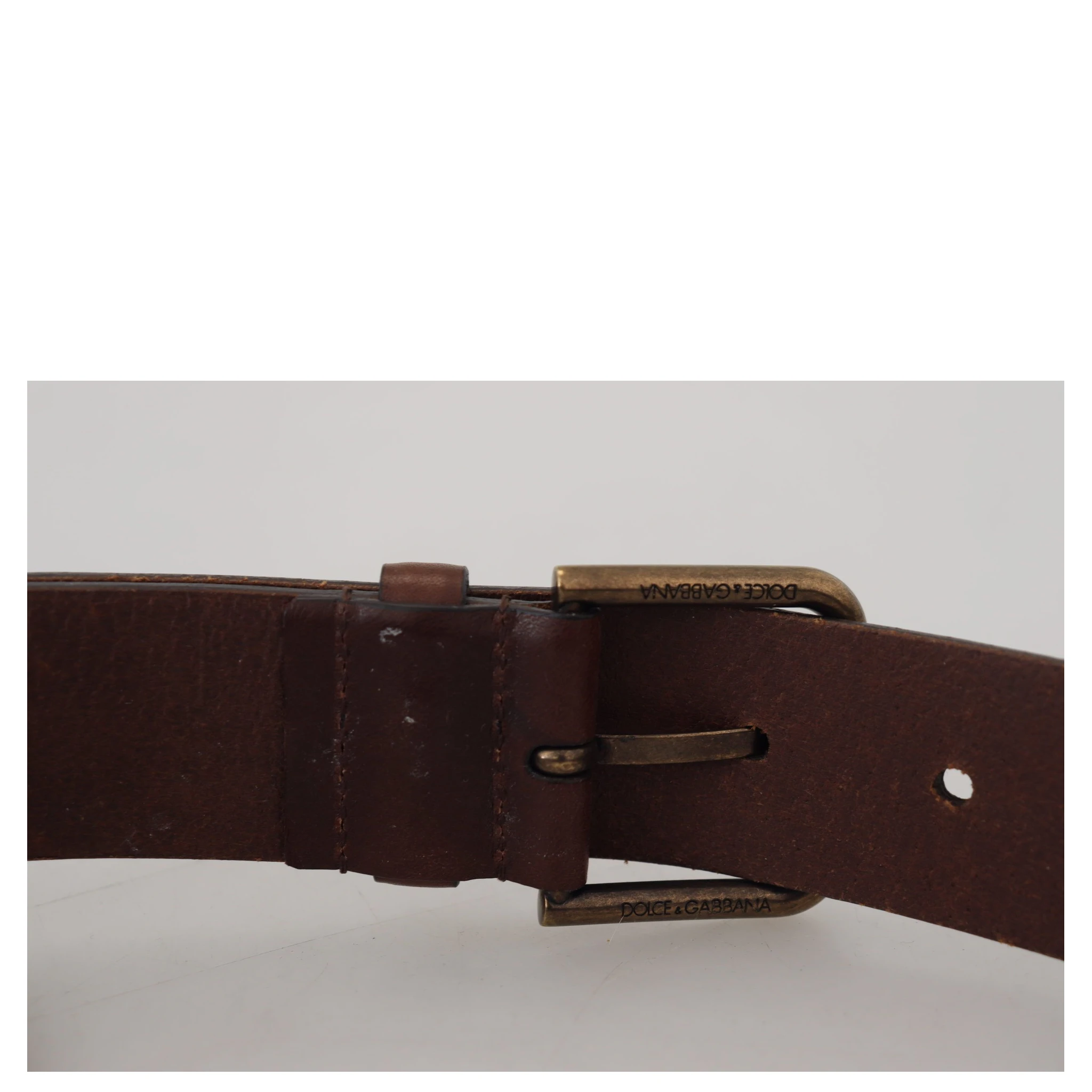 Brown Leather Gold Metal Buckle Carabiner Belt