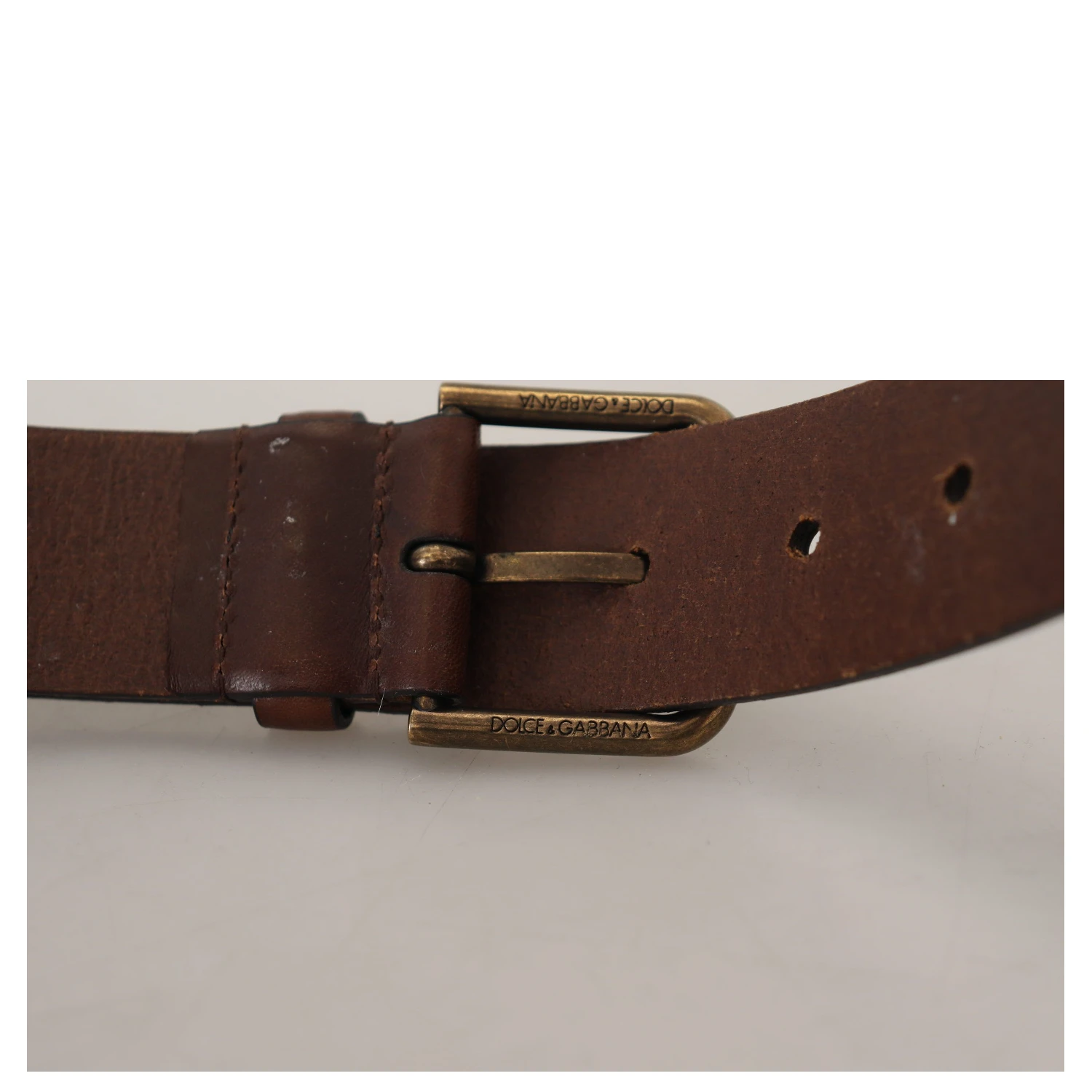 Brown Leather Gold Metal Buckle Carabiner Belt
