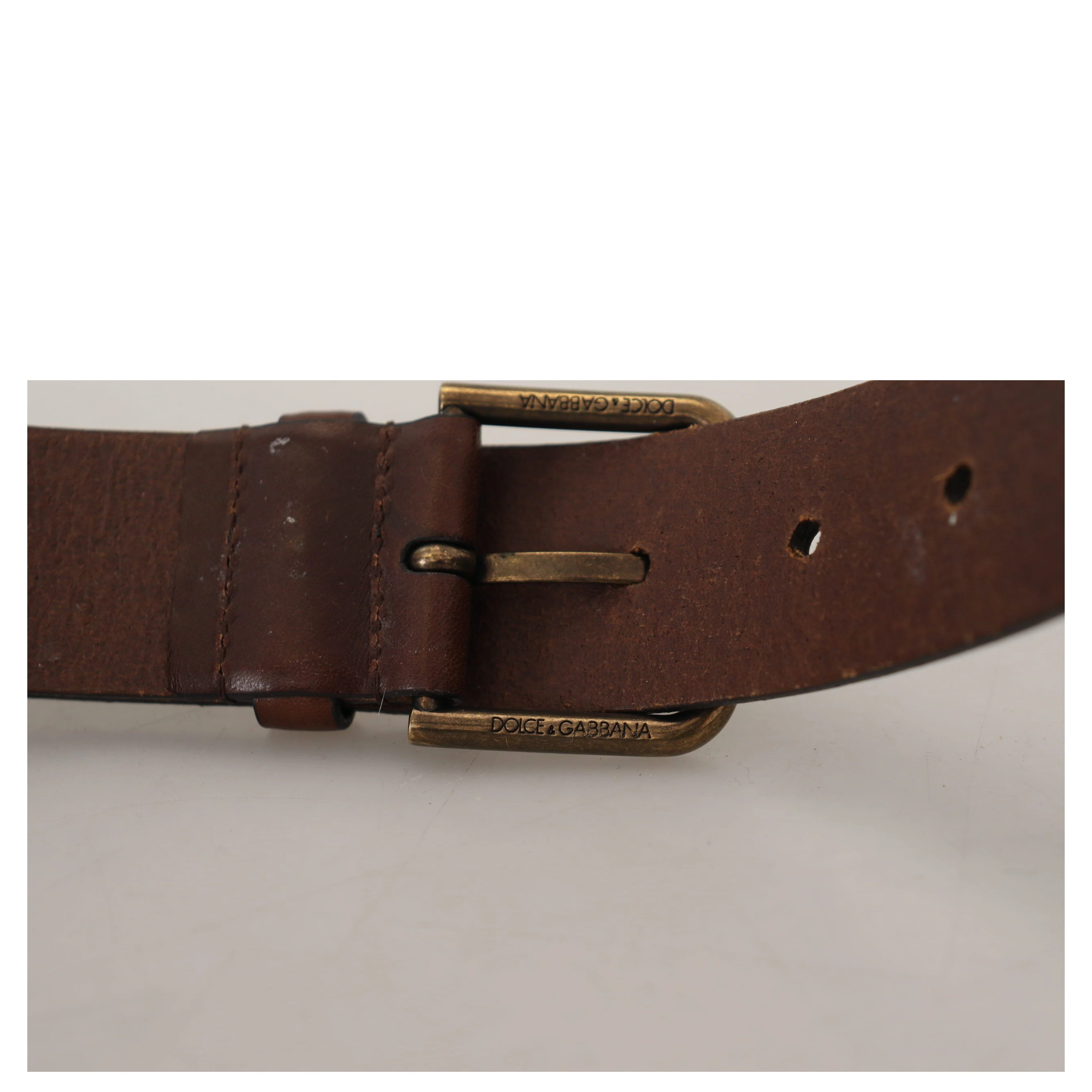 Brown Leather Gold Metal Buckle Carabiner Belt