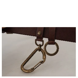 Brown Leather Gold Metal Buckle Carabiner Belt