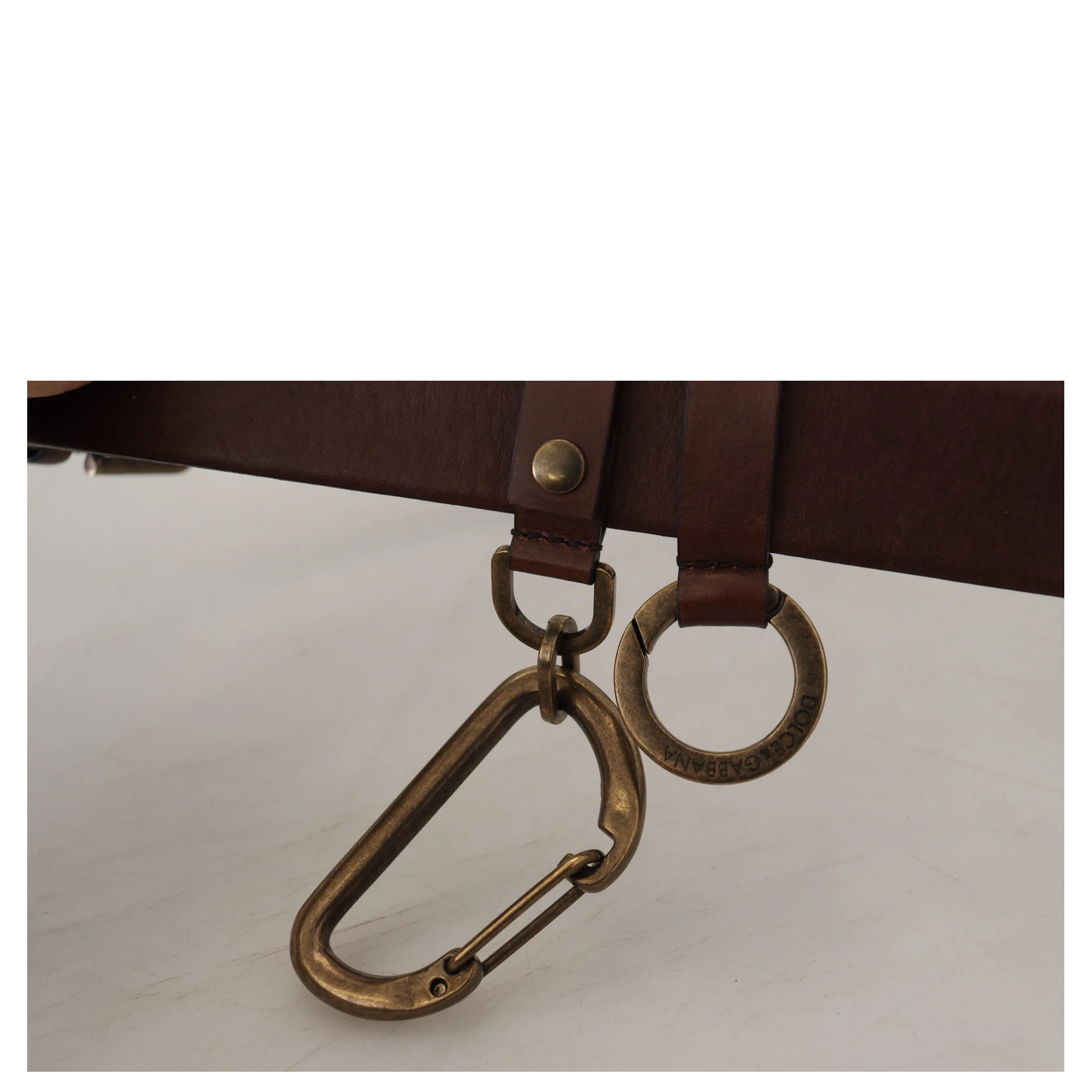 Brown Leather Gold Metal Buckle Carabiner Belt