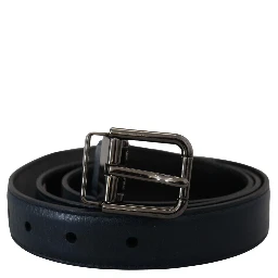 Blue Leather Silver Metal Buckle Vintage Belt