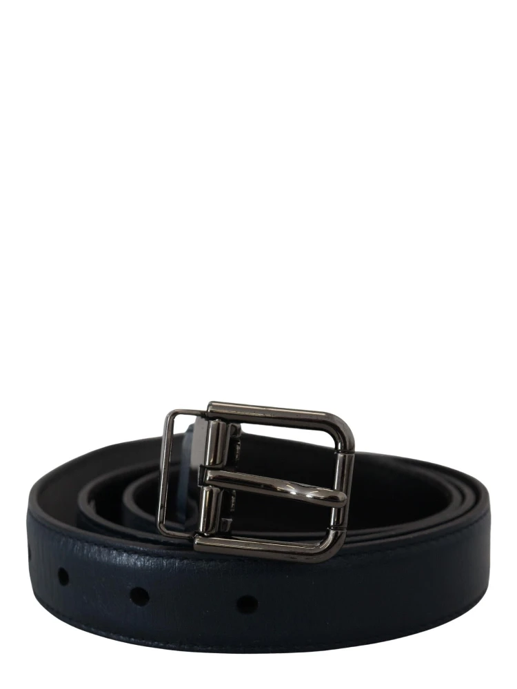 Blue Leather Silver Metal Buckle Vintage Belt