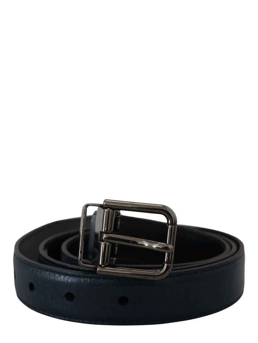 Blue Leather Silver Metal Buckle Vintage Belt