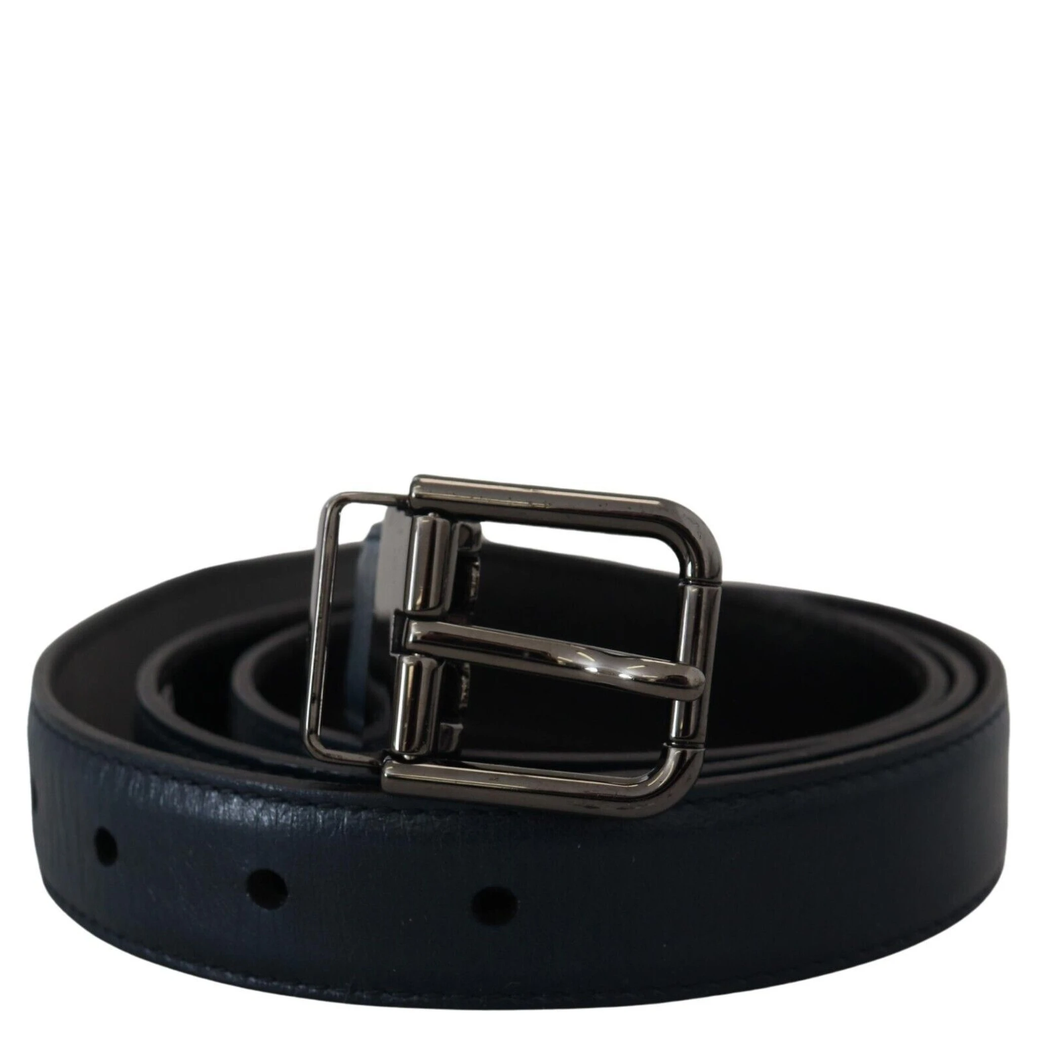 Blue Leather Silver Metal Buckle Vintage Belt