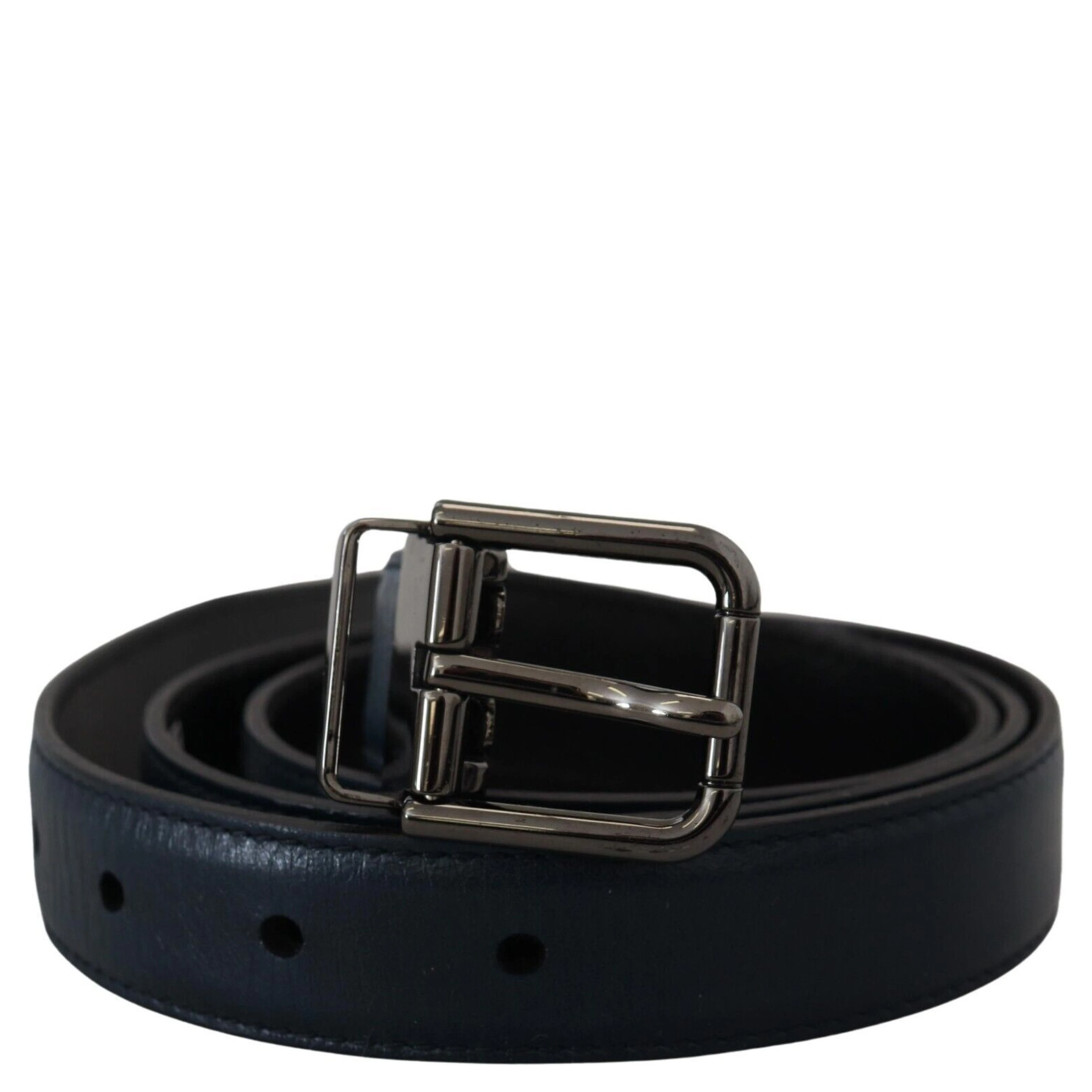 Blue Leather Silver Metal Buckle Vintage Belt