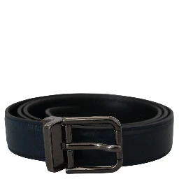 Blue Leather Silver Metal Buckle Vintage Belt