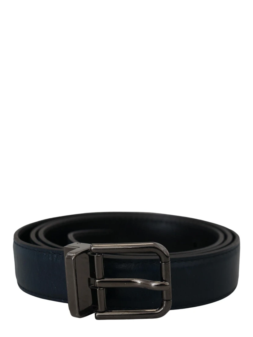 Blue Leather Silver Metal Buckle Vintage Belt