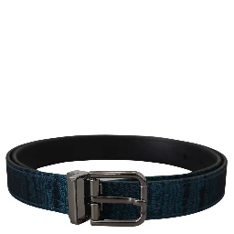 Blue Jacquard Moire Silver Metal Belt Men
