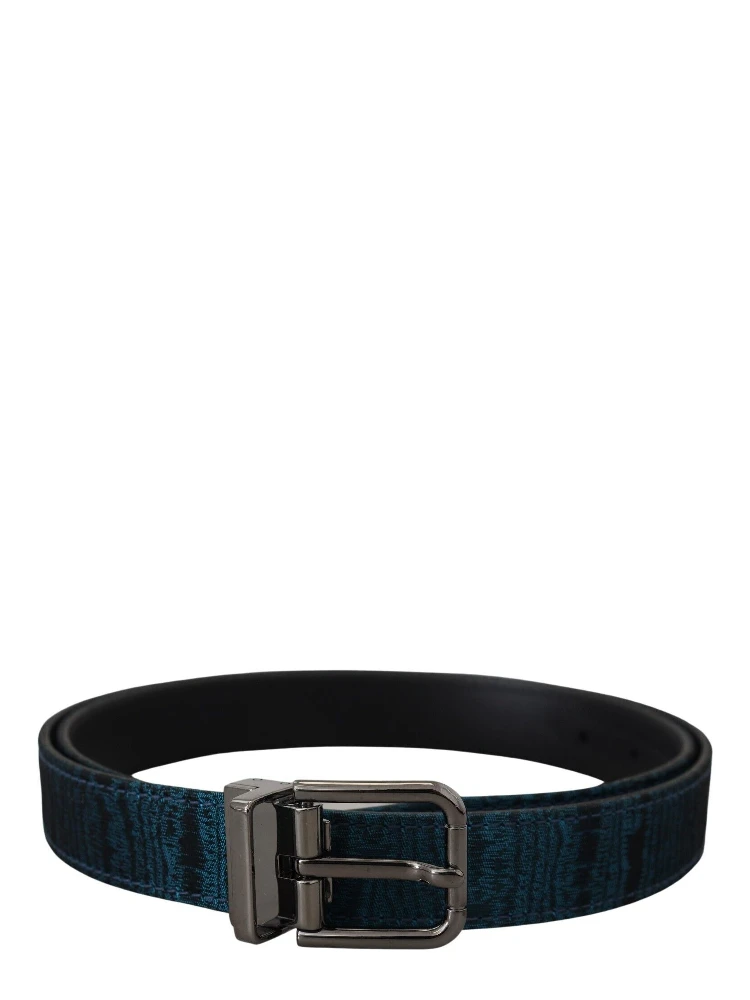 Blue Jacquard Moire Silver Metal Belt Men
