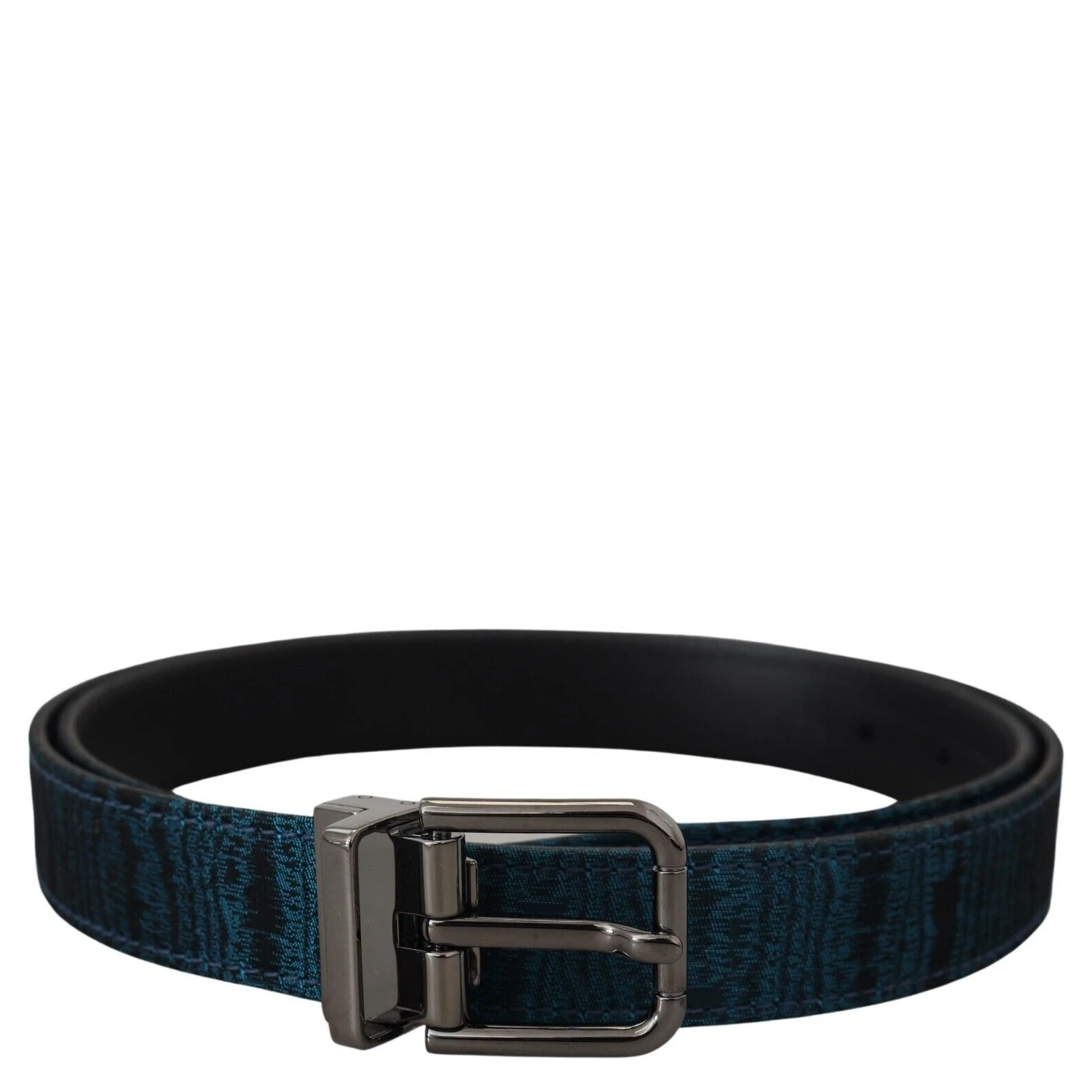 Blue Jacquard Moire Silver Metal Belt Men