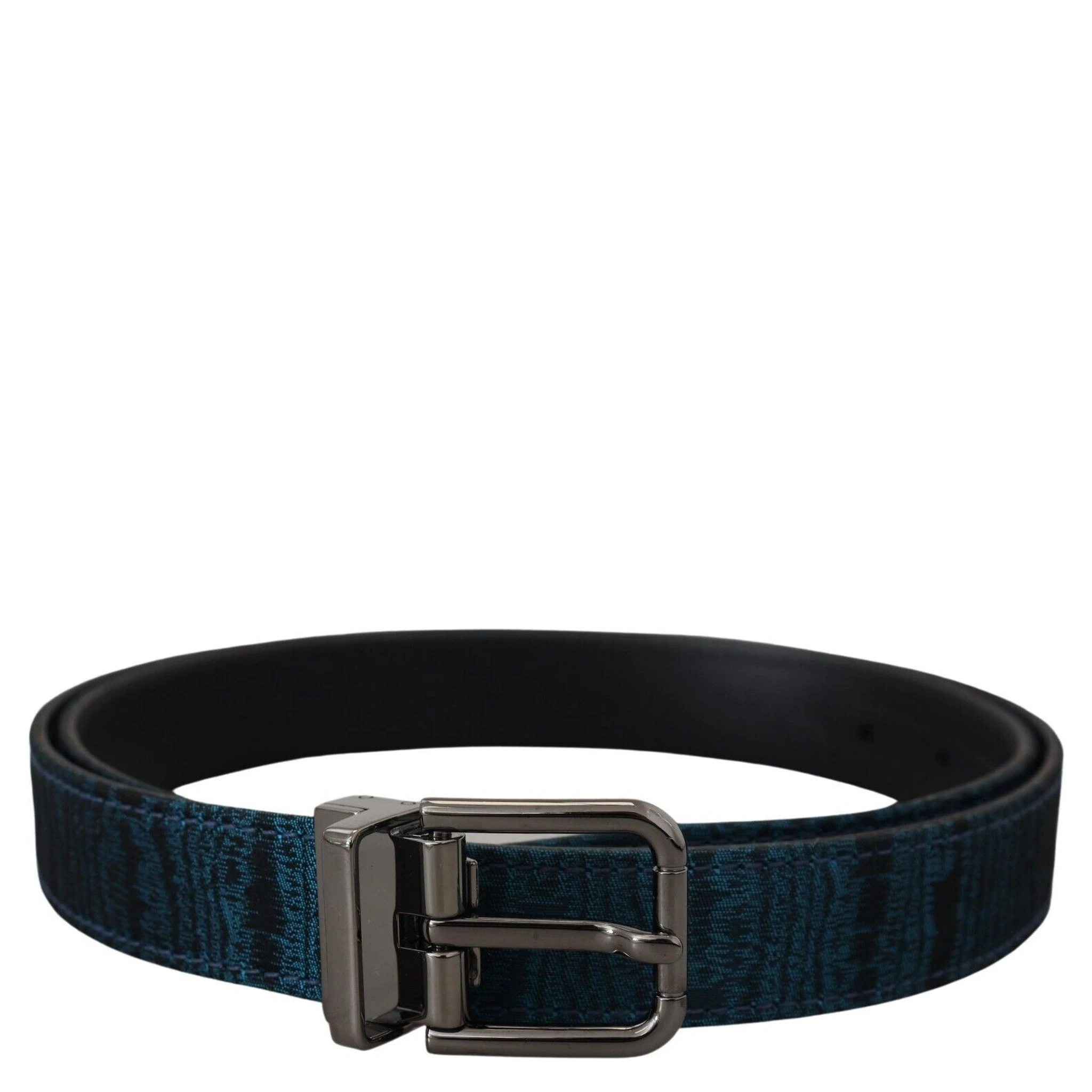Blue Jacquard Moire Silver Metal Belt Men