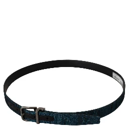 Blue Jacquard Moire Silver Metal Belt Men