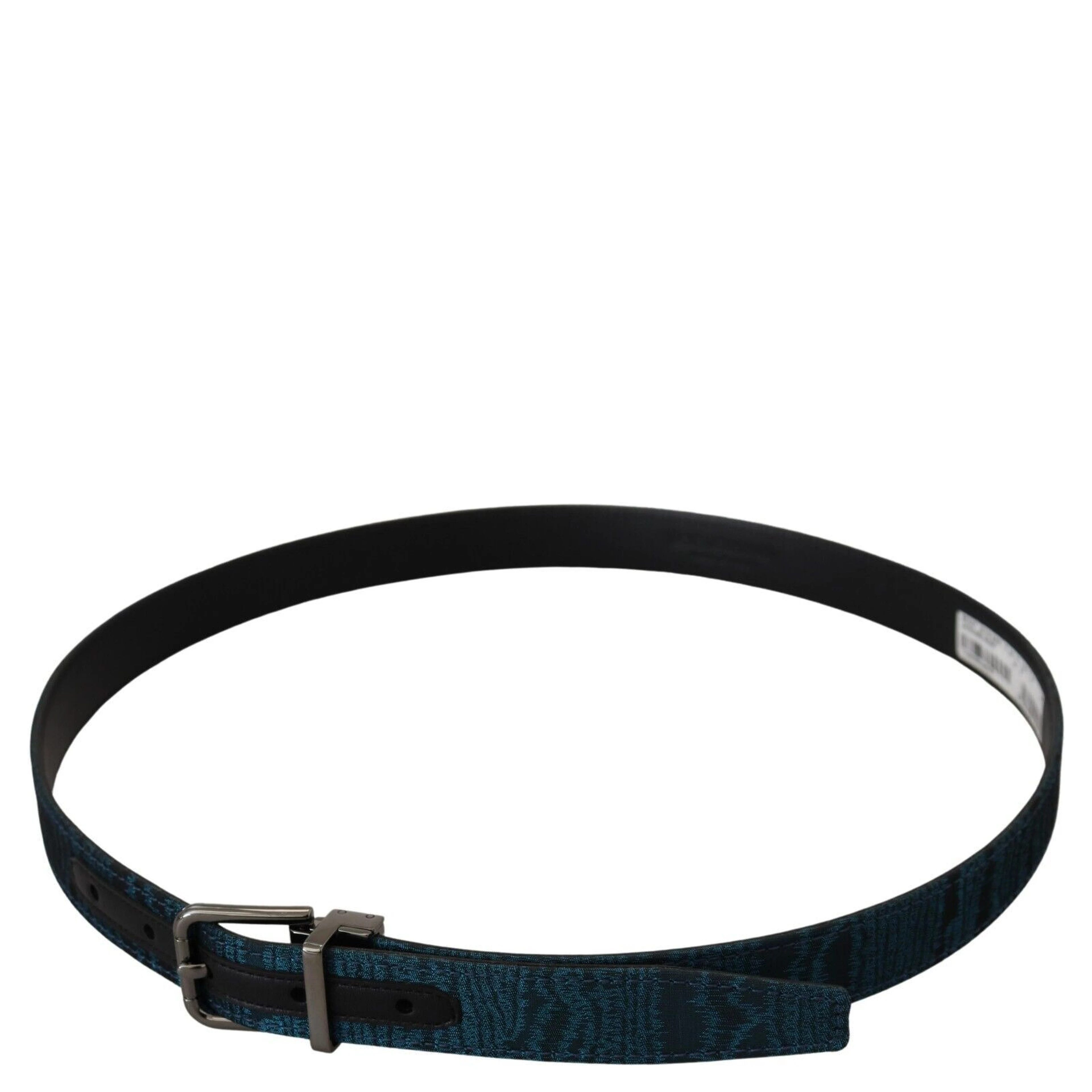 Blue Jacquard Moire Silver Metal Belt Men