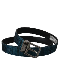 Blue Jacquard Moire Silver Metal Belt Men