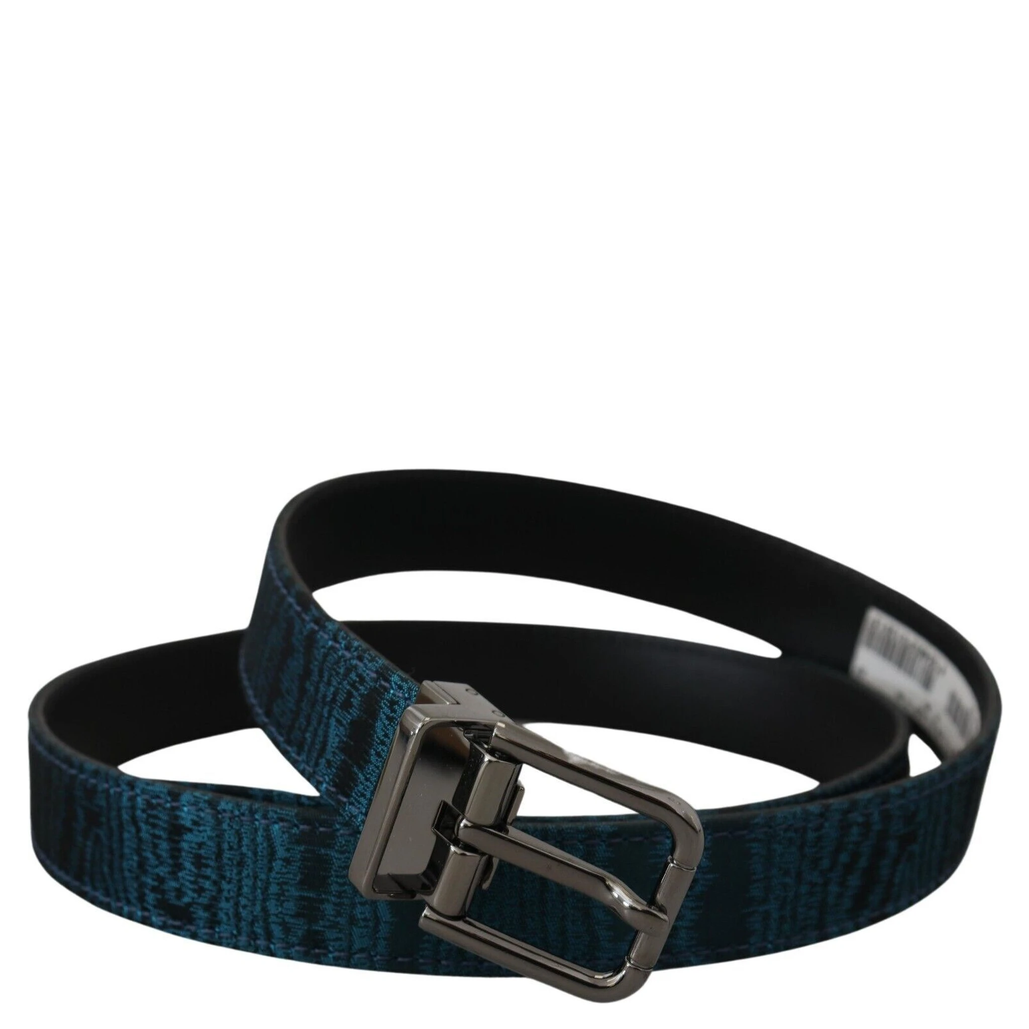 Blue Jacquard Moire Silver Metal Belt Men