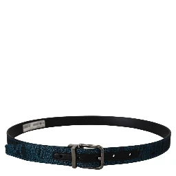Blue Jacquard Moire Silver Metal Belt Men