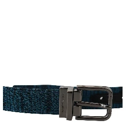 Blue Jacquard Moire Silver Metal Belt Men