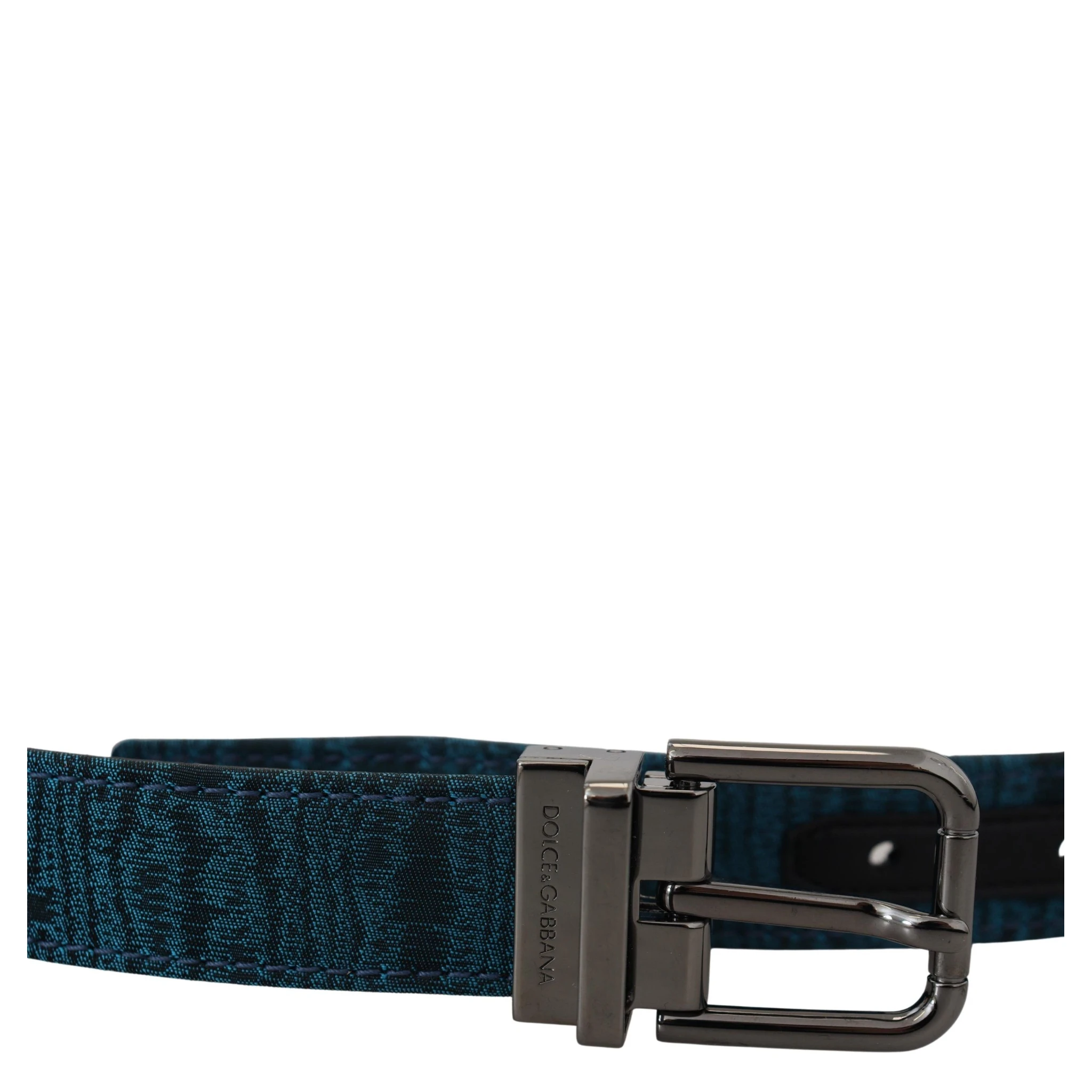 Blue Jacquard Moire Silver Metal Belt Men