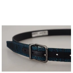 Blue Jacquard Moire Silver Metal Belt Men