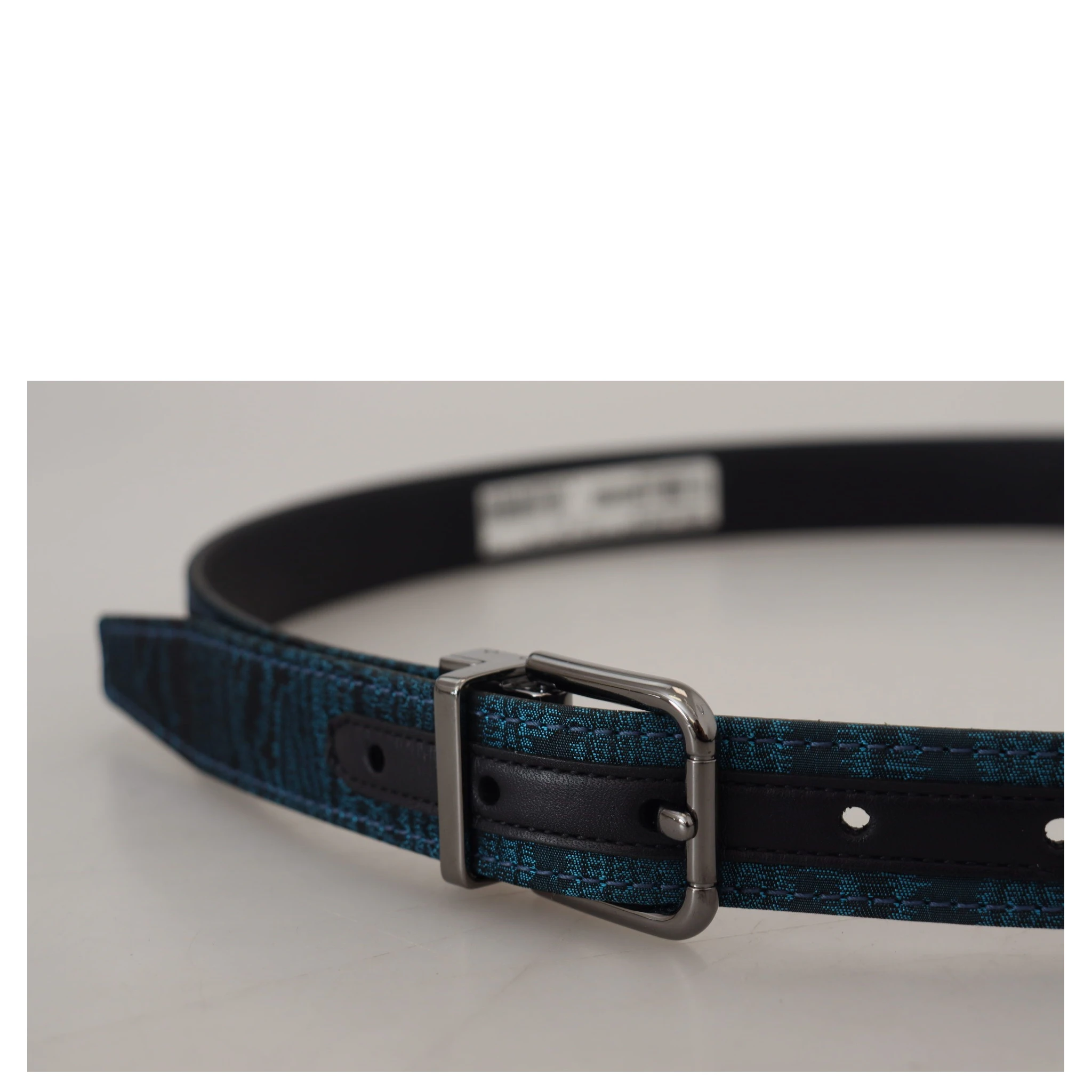 Blue Jacquard Moire Silver Metal Belt Men