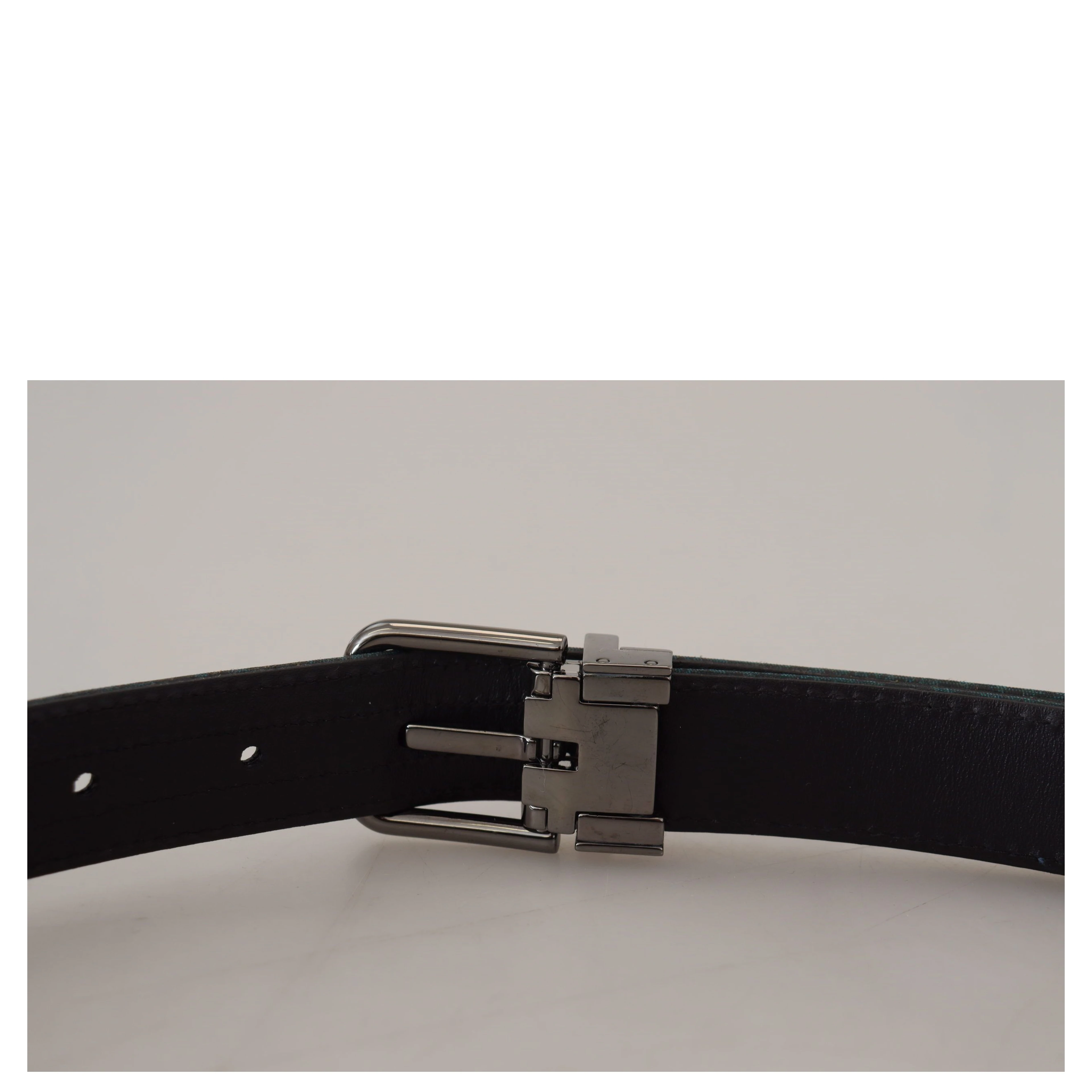 Blue Jacquard Moire Silver Metal Belt Men