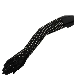 Black Crystal Elbow Length Cotton Tulle Gloves
