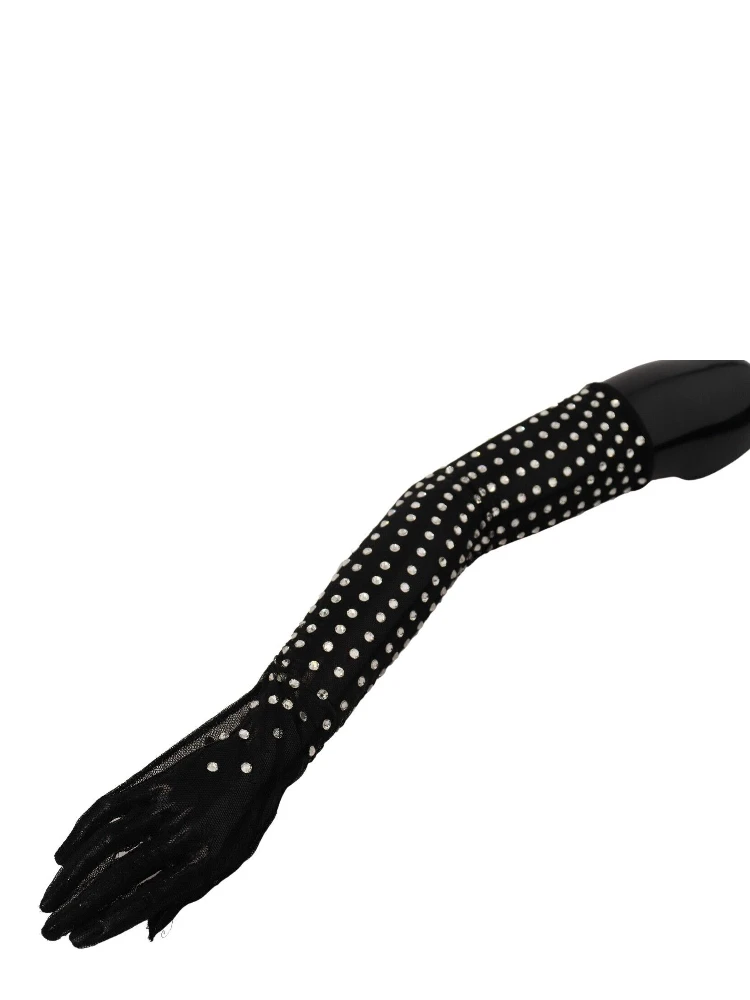 Black Crystal Elbow Length Cotton Tulle Gloves alternative