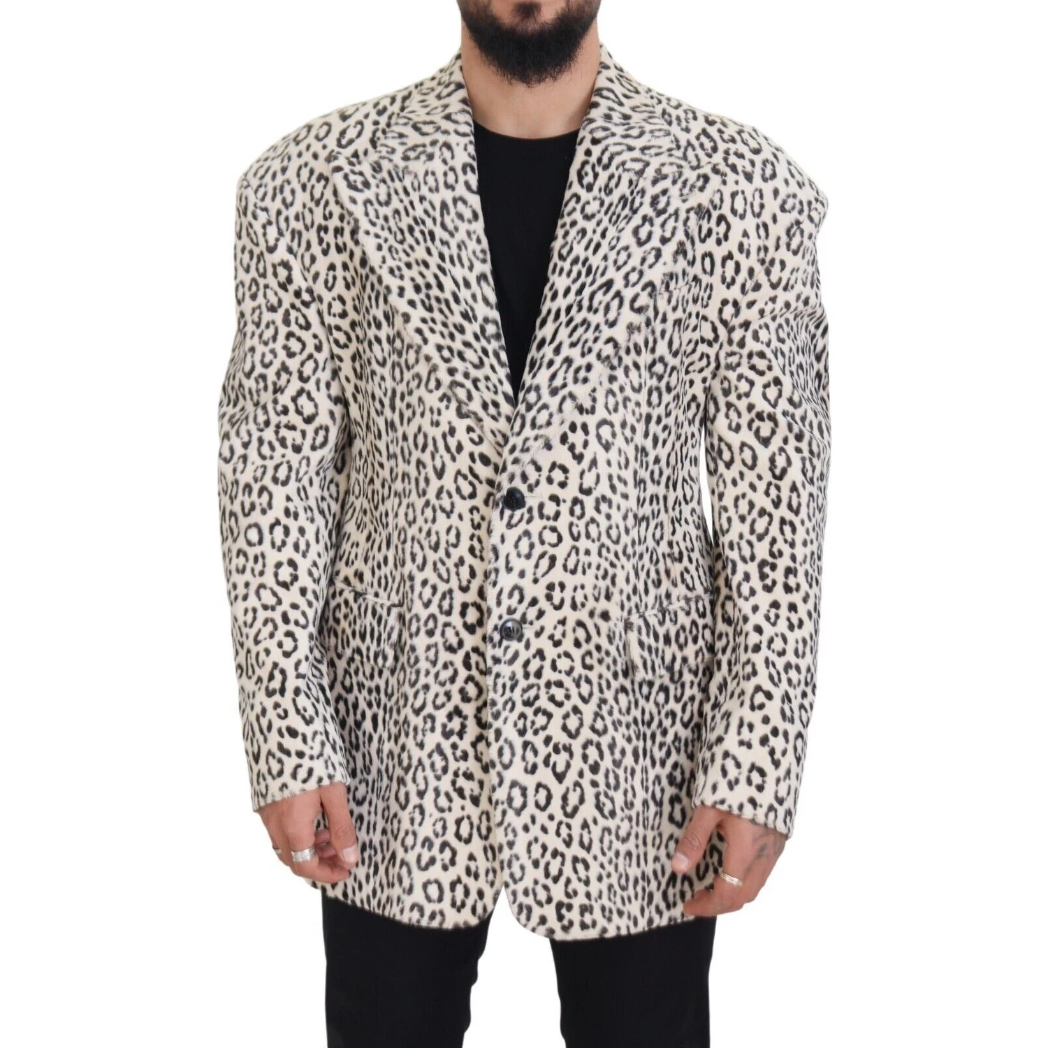 White Leopard Single Breasted Coat Blazer