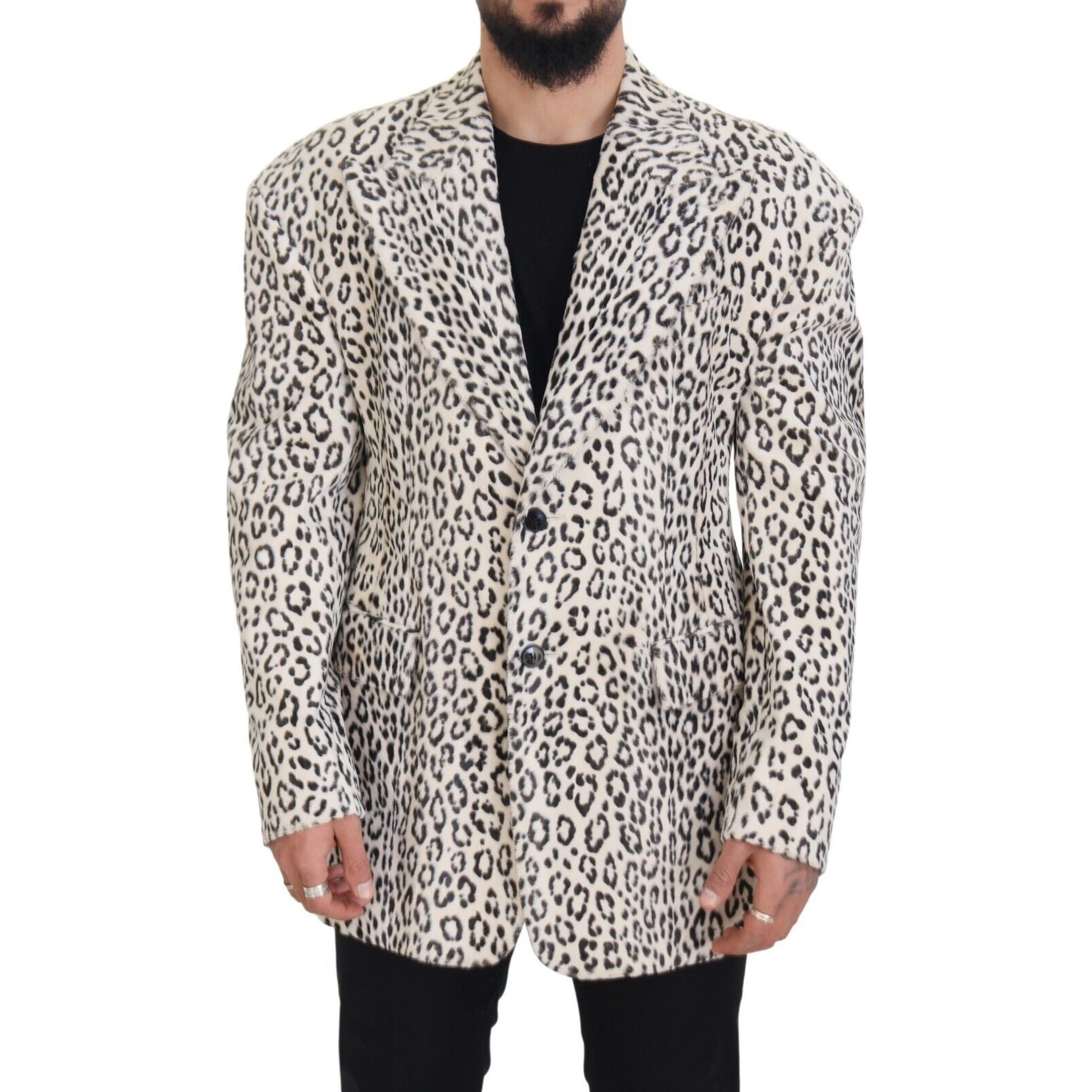 White Leopard Single Breasted Coat Blazer