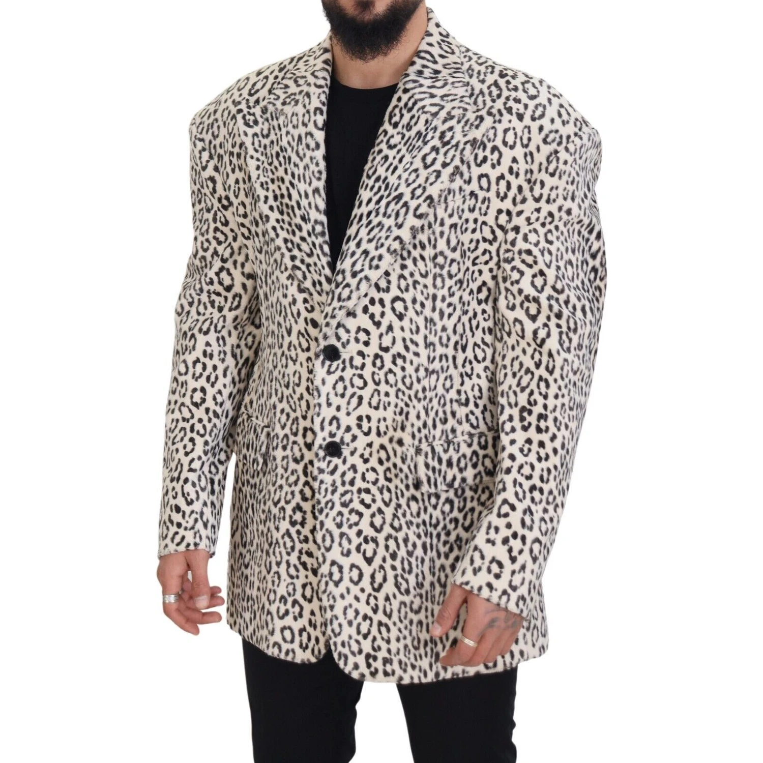 White Leopard Single Breasted Coat Blazer