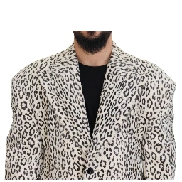 White Leopard Single Breasted Coat Blazer