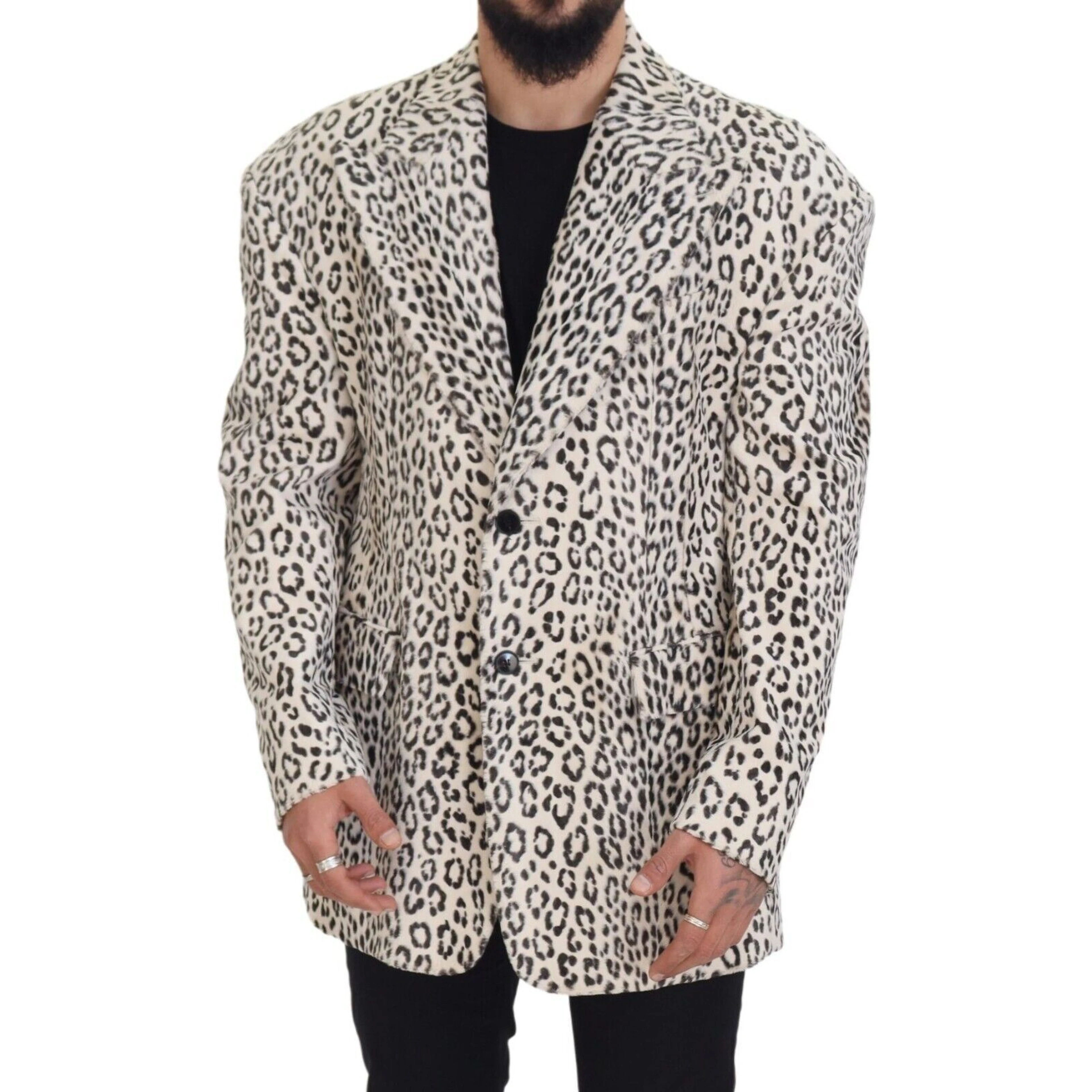 White Leopard Single Breasted Coat Blazer