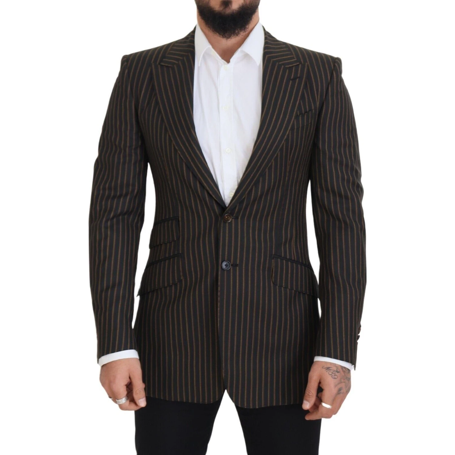 Black Brown Stripes Single Breasted Blazer