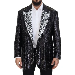 Black Sequined Cow Pattern Nylon Blazer