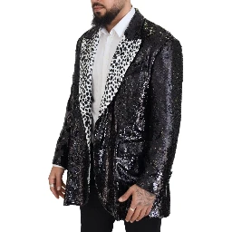 Black Sequined Cow Pattern Nylon Blazer