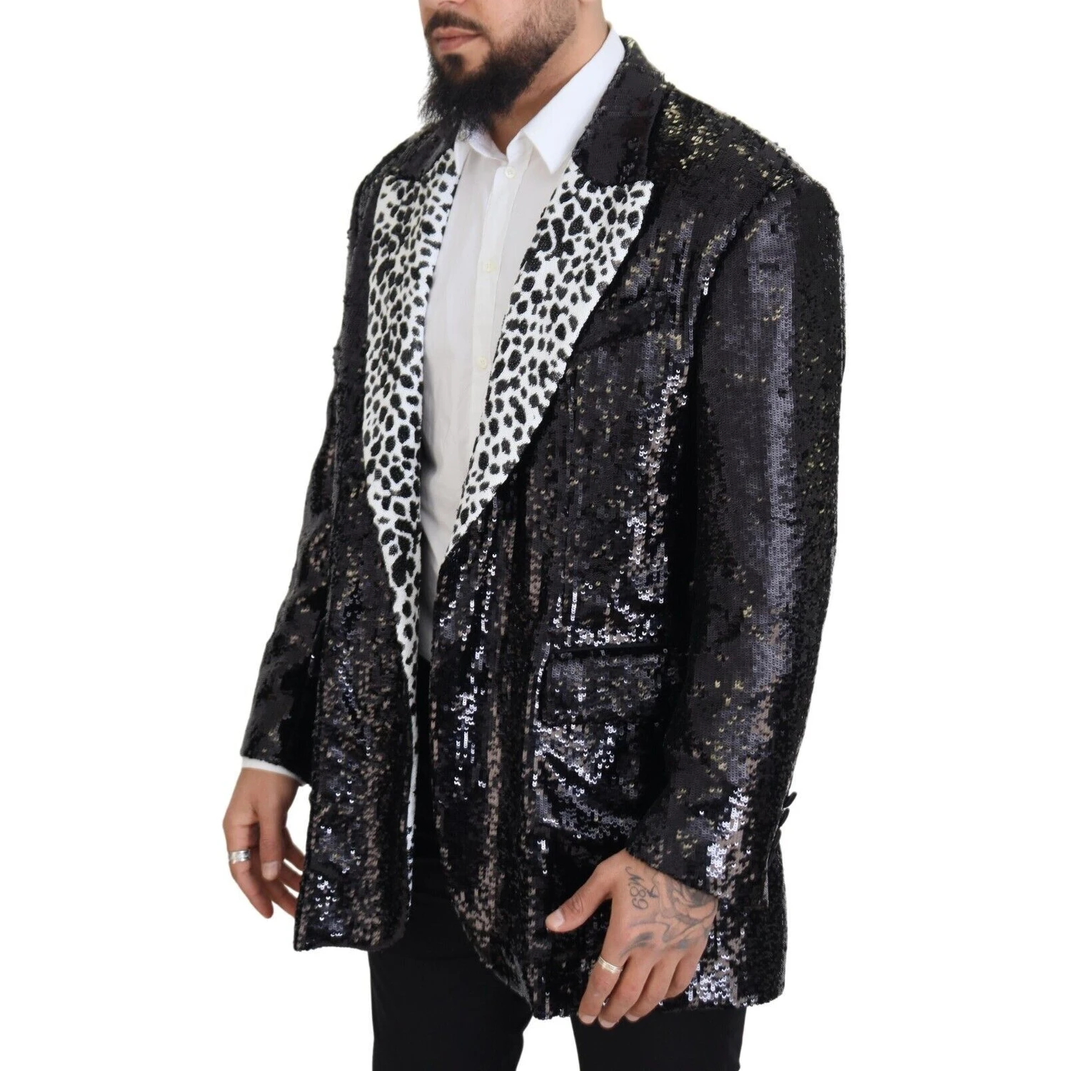 Black Sequined Cow Pattern Nylon Blazer
