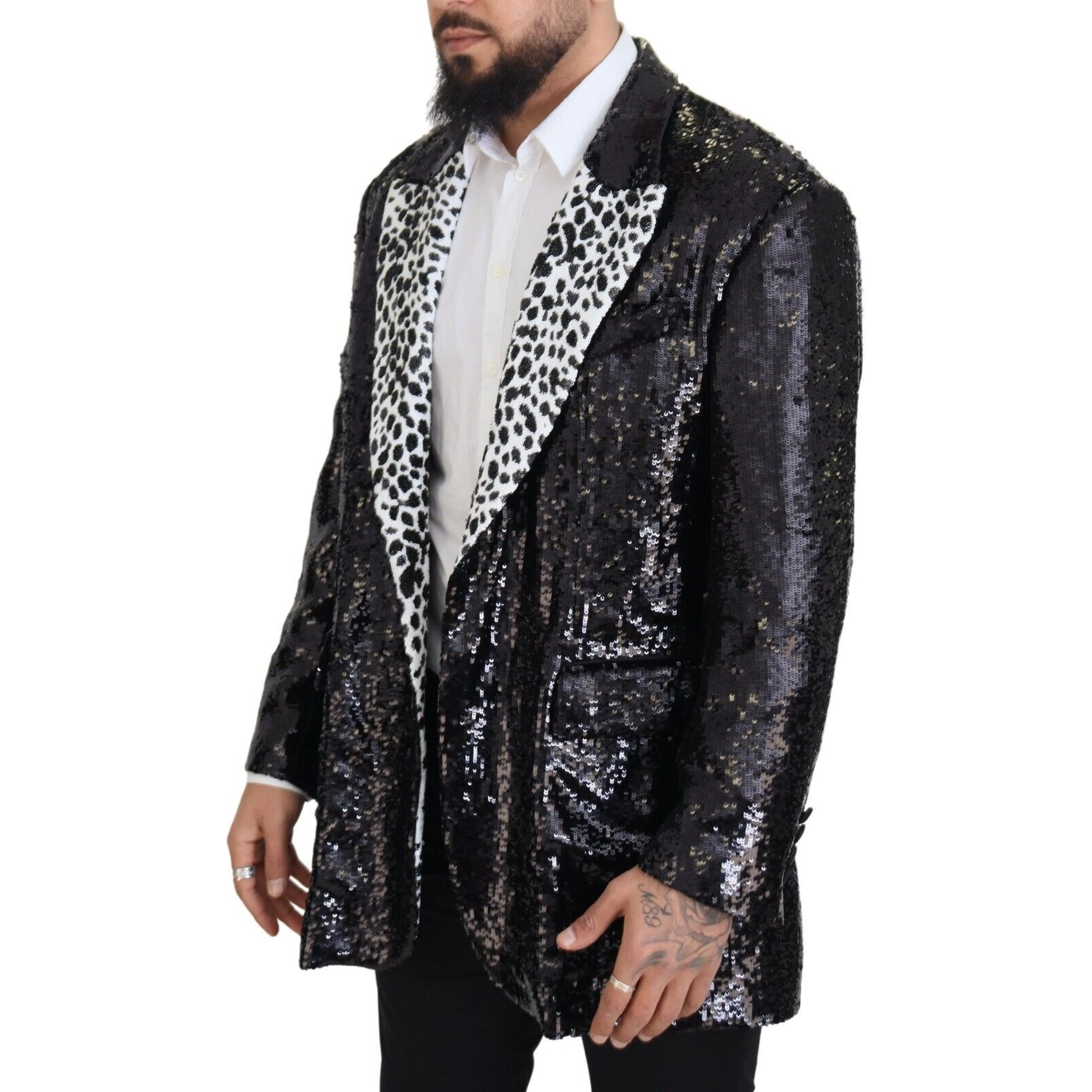 Black Sequined Cow Pattern Nylon Blazer