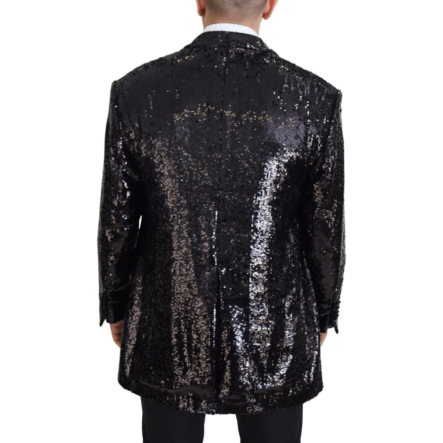 Black Sequined Cow Pattern Nylon Blazer
